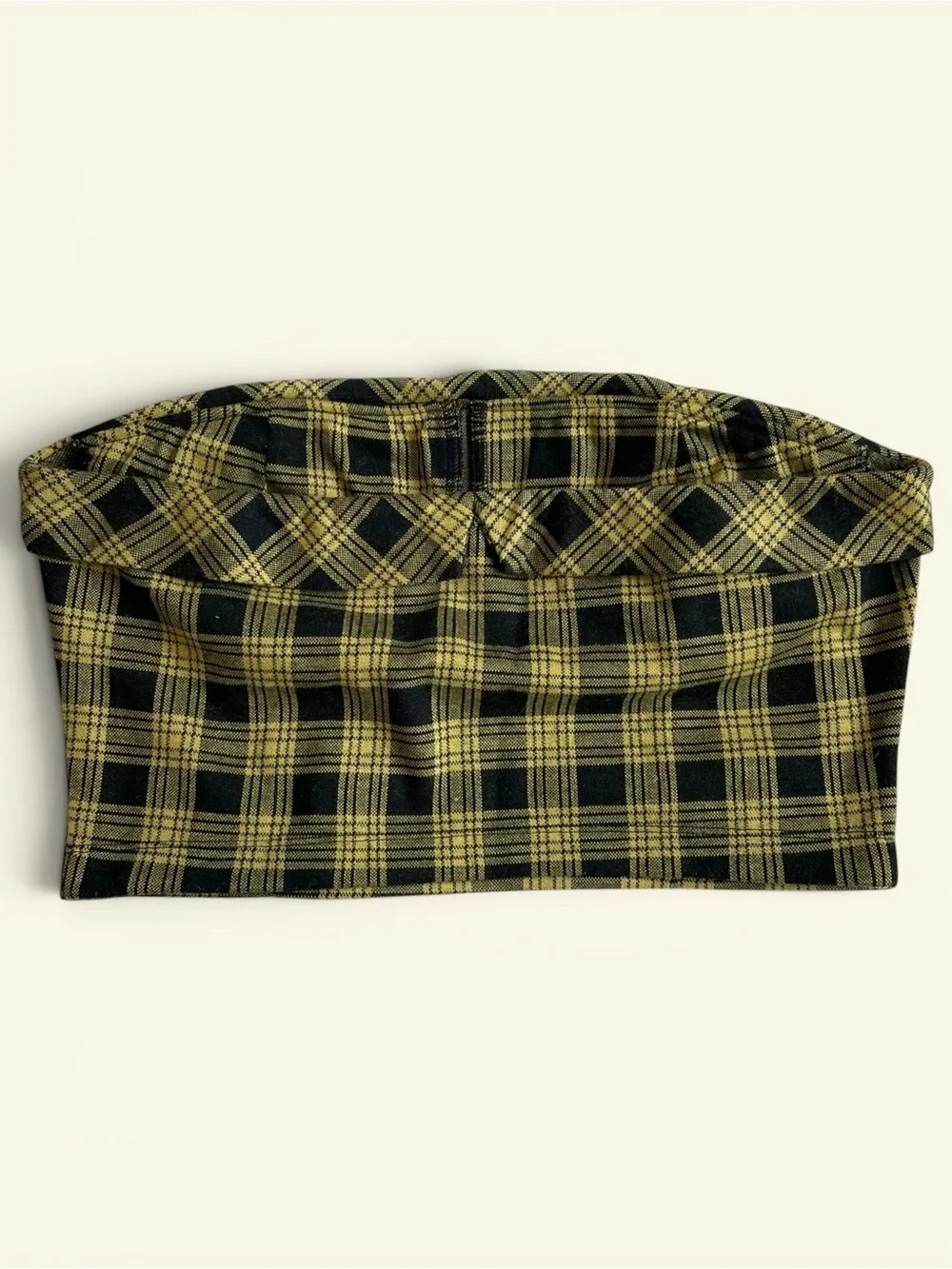 Meraki Yellow Black Plaid Strapless Bustier Crop Tube Top XL Sweetheart Neck